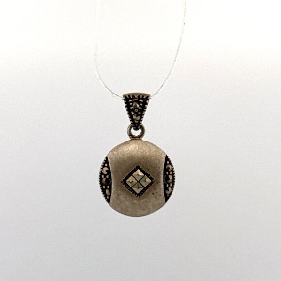 Vintage Estate Sterling Silver 925 Round Marcasite Pendant No Chain 2.9g - Picture 1 of 8